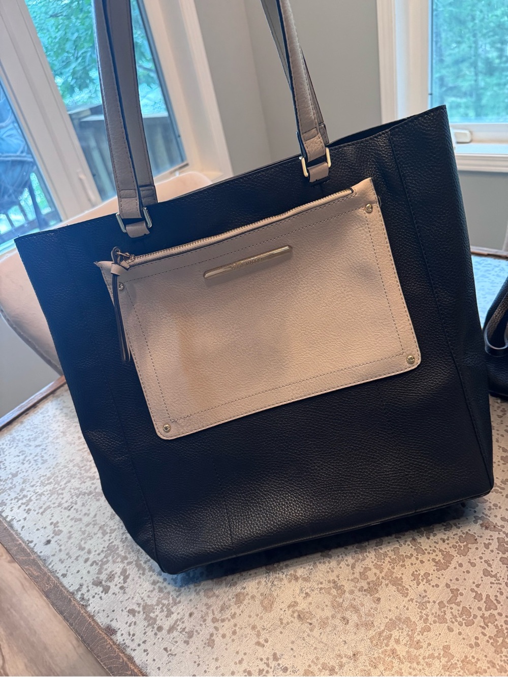 Steve Madden Black Tote with Cream Front Pocket